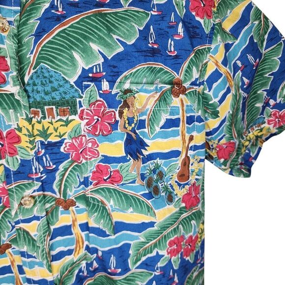 Vintage 80s Short Sleeve Hawaiian Tropical Shirt Mens Size S Blue Aloha Tiki Wah - Picture 2 of 7